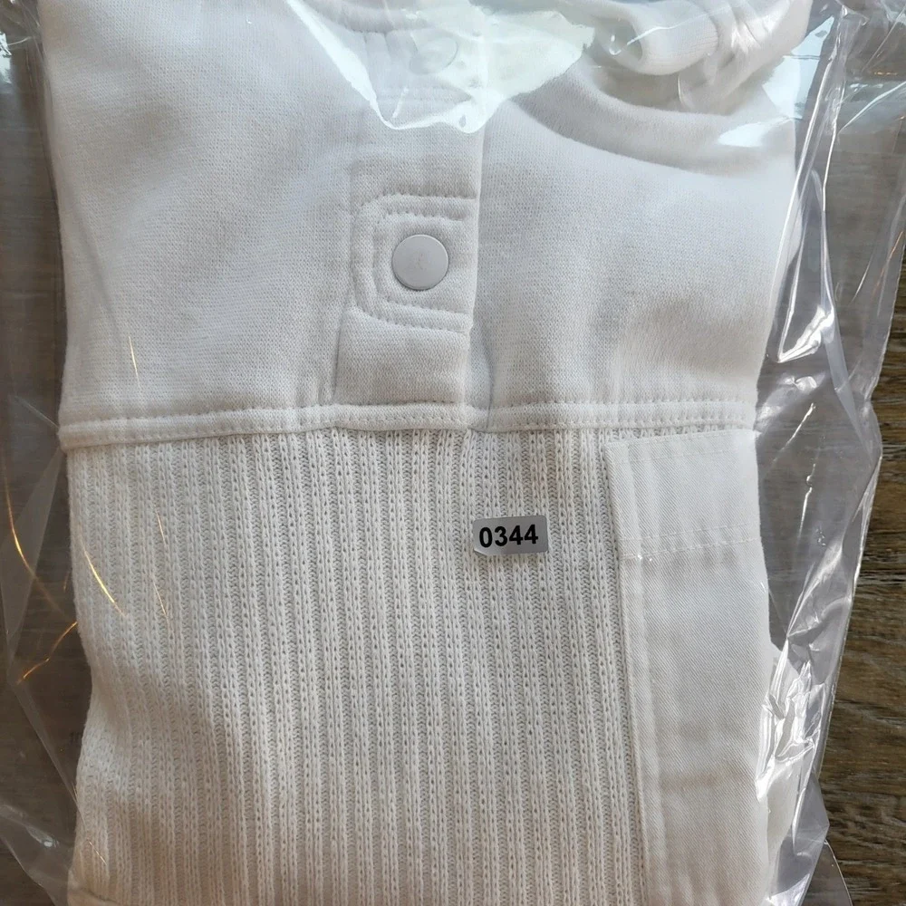 Vintage Triples White Henley Sweatshirt Mens Medium Ribbed Mixed Media Pocket